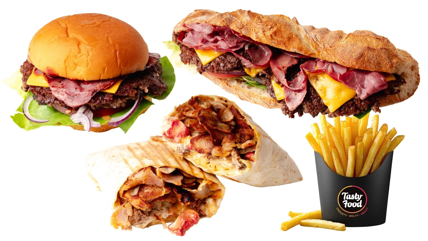 Sélection street food premium Smoky : Burger gourmet, French tacos et sandwich baguette à Évry
